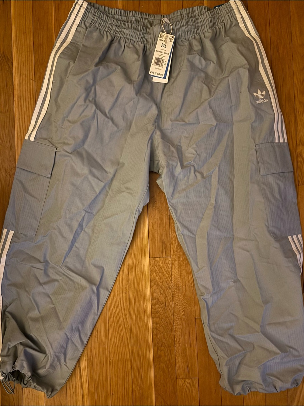 adidas Light Gray Three-Stripe Cargo Joggers